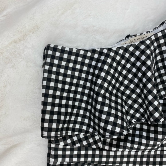 RACHEL Rachel Roy Dress XL Gingham Ruffled One Shoulder Stretch Black White - Picture 2 of 6